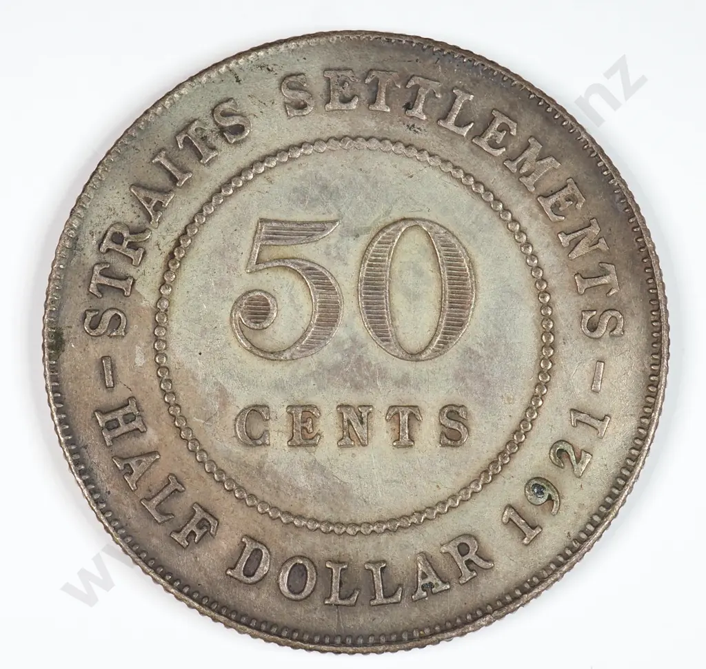 Straits Settlements 1921 Fifty Cents, Extremely Fine Image 1++