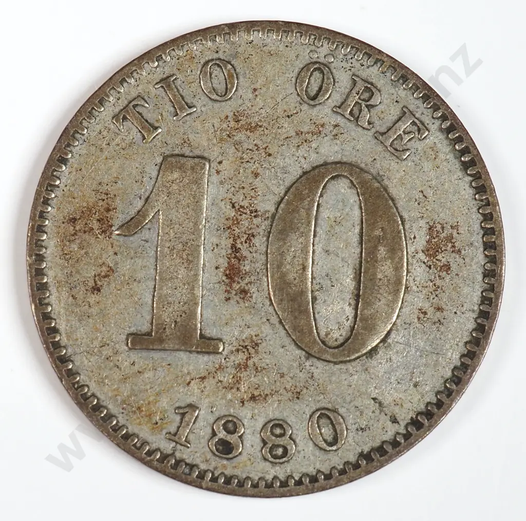 Sweden 1880 Ten Ore, Very Fine Image 1++