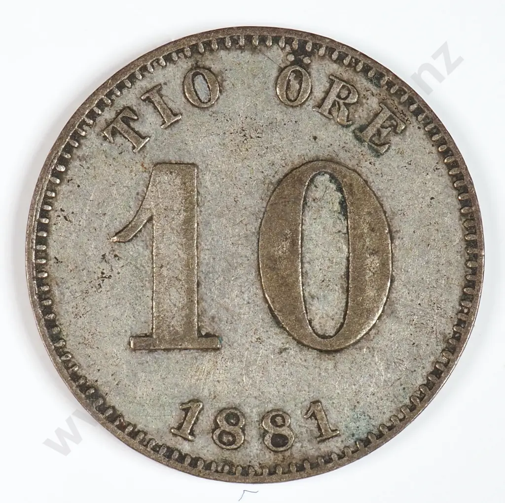 Sweden 1881 Ten Ore, Very Fine Image 1++