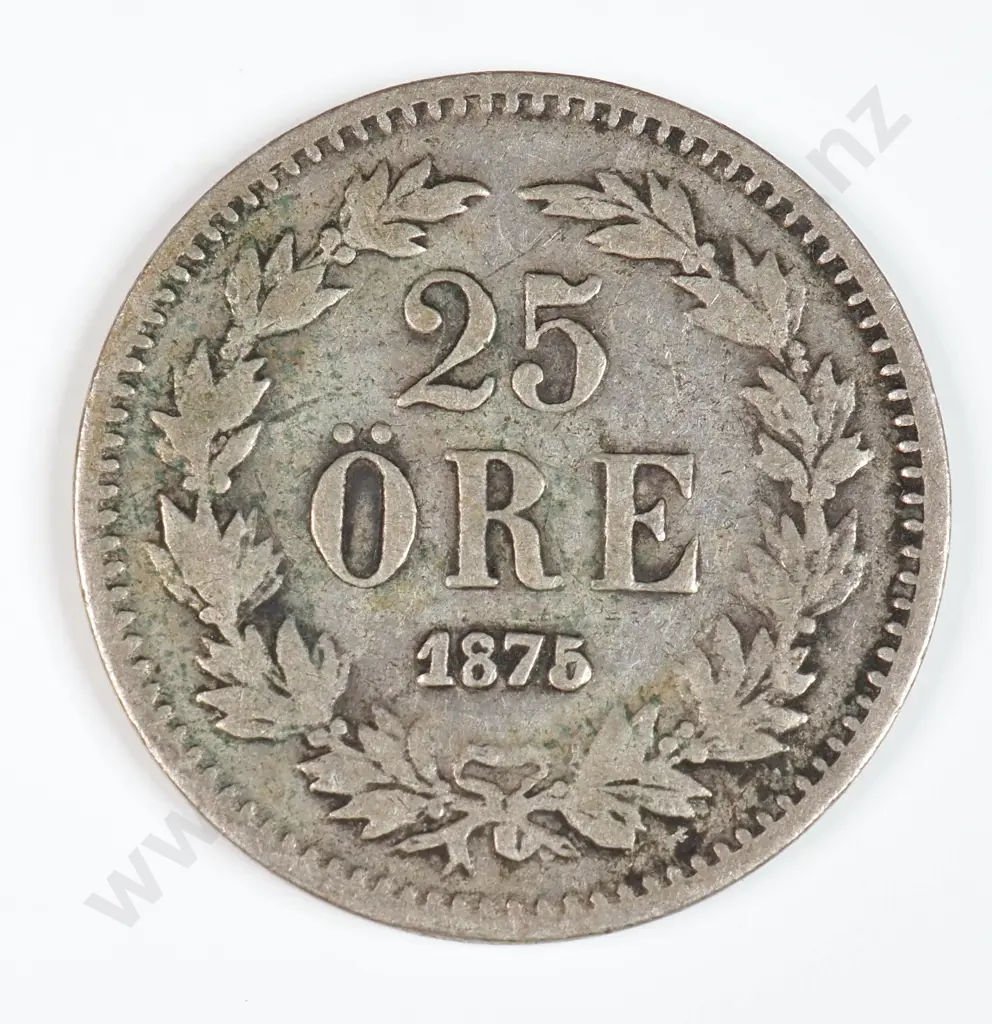 Sweden 1875 Twenty Five Ore, Fine Image 1++