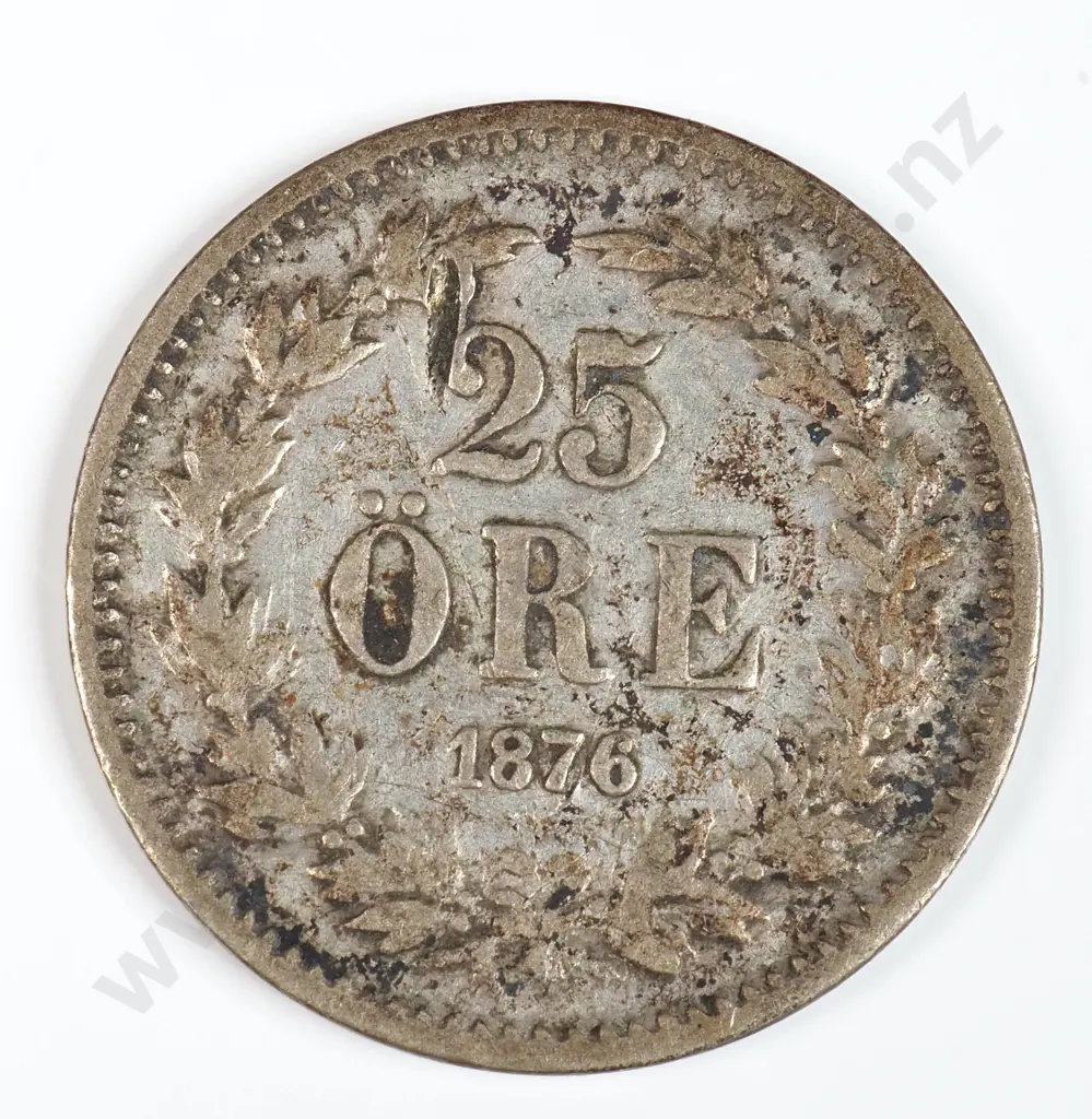 Sweden 1876 Twenty Five Ore, Very Fine Image 1++