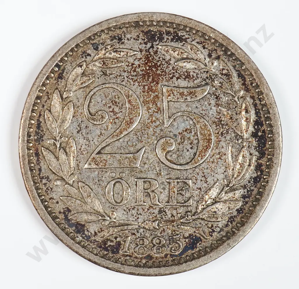 Sweden 1885 Twenty Five Ore, Extremely Fine Image 1++