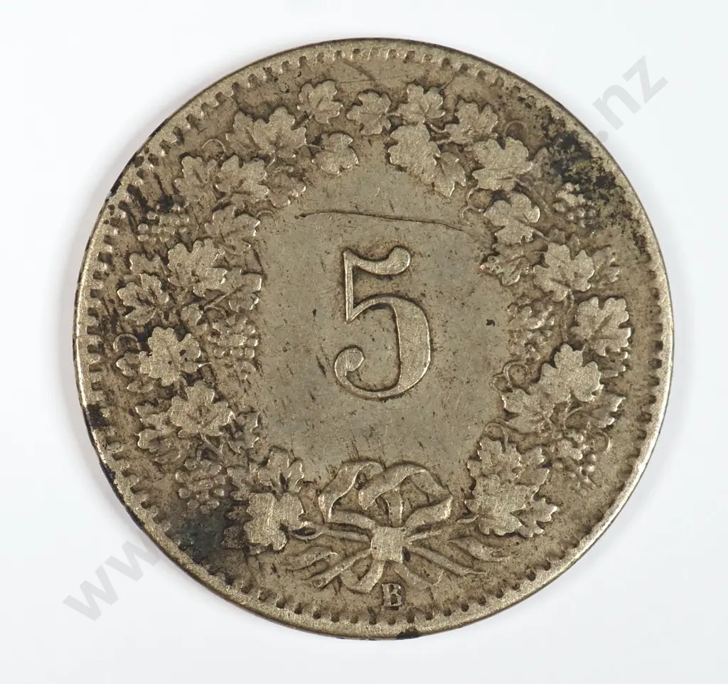 Switzerland 1873 Five Rappen, Very Fine Image 1++