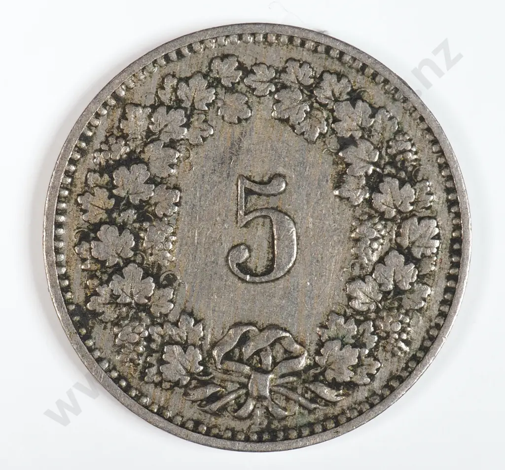 Switzerland 1892 Five Rappen, Very Fine Image 1++