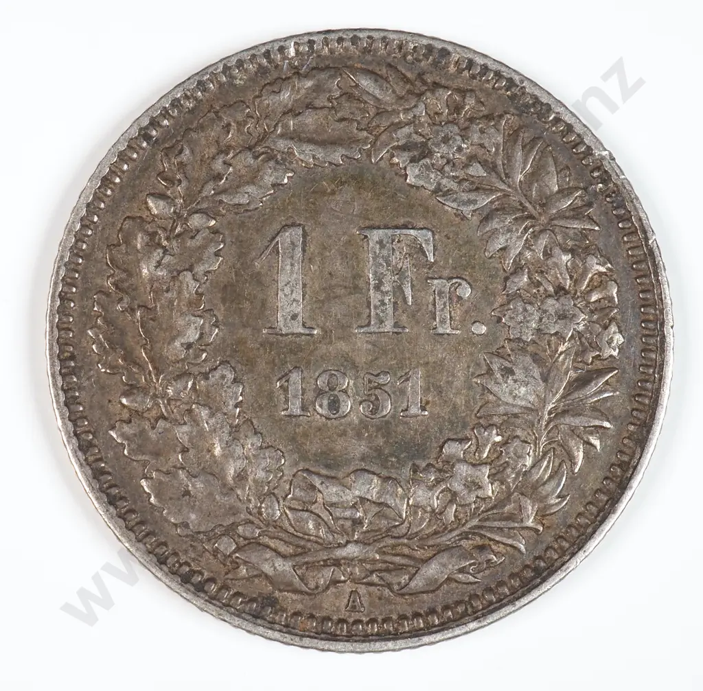 Switzerland 1851 One Franc, Very Fine Image 1++