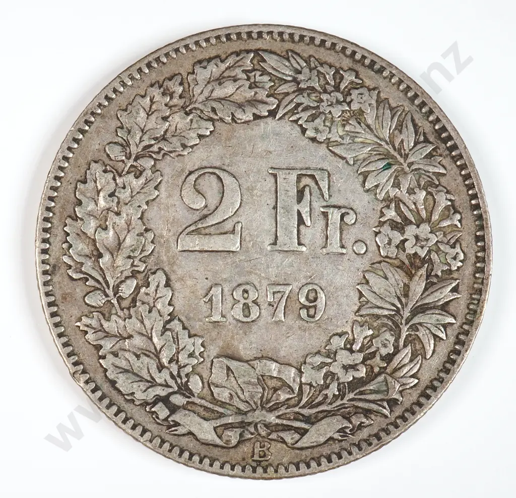 Switzerland 1879 Two Francs, Very Fine Image 1++