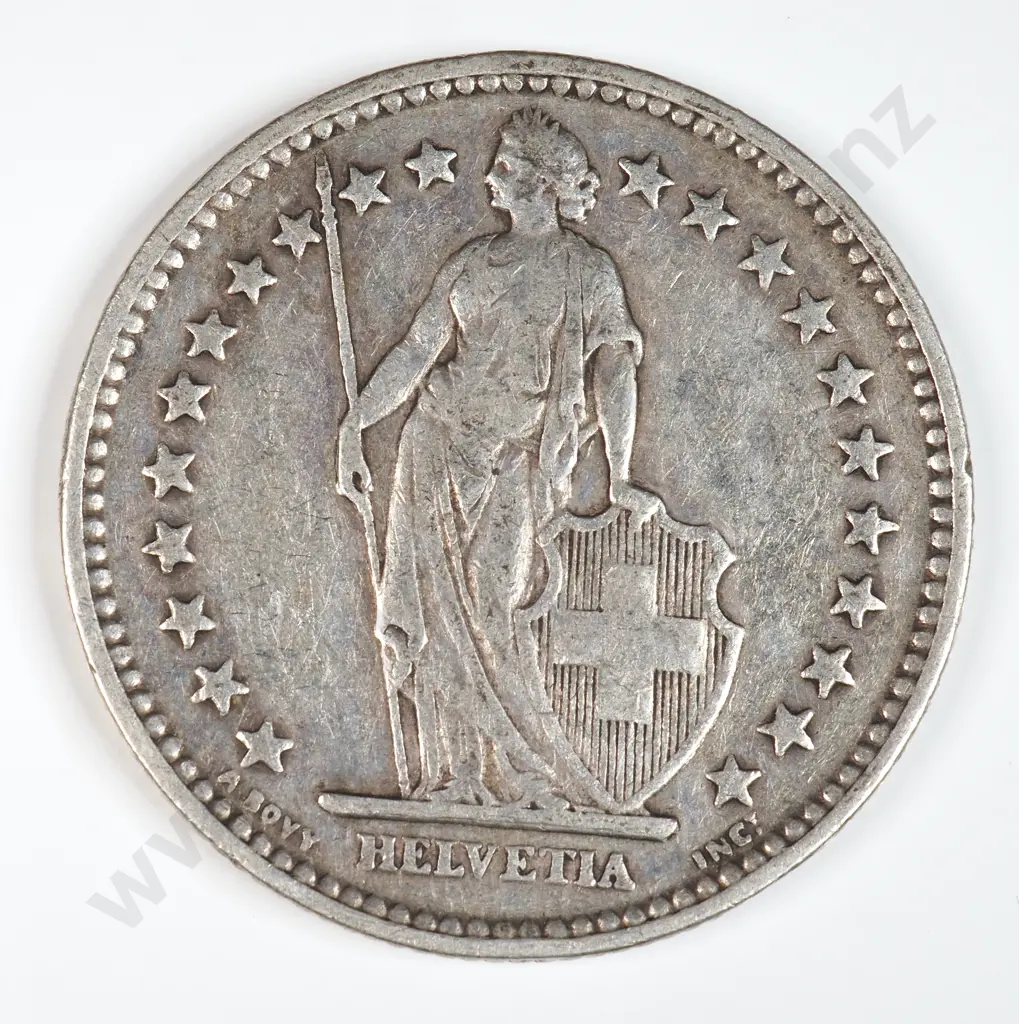 Switzerland 1901 Two Francs, Very Fine Image 1++