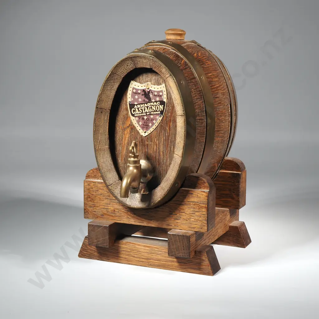 Oak Wine Barrel on Stand – Brass Spigot Image 1++
