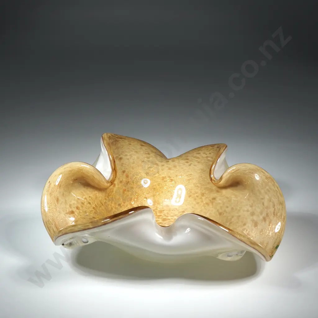 Italian Murano Glass Bowl w Copper Aventurine Image 1++