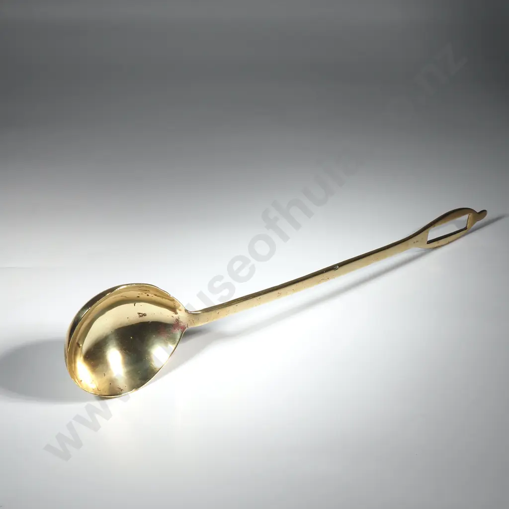Large Antique Brass Ladle w Deep Bowl - Long Handle - Hanging Slot Image 1++