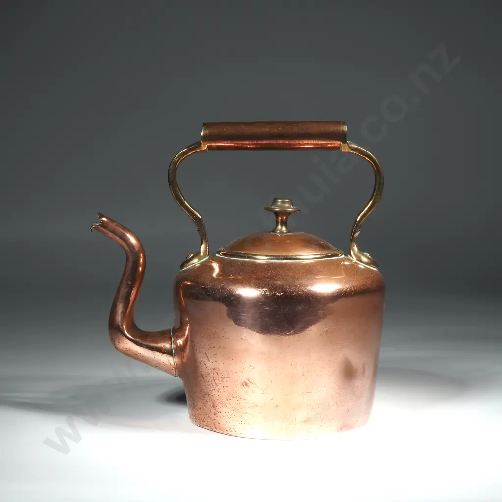 Small Copper & Brass Kettle w Removable Handle & Spout  Image 1++
