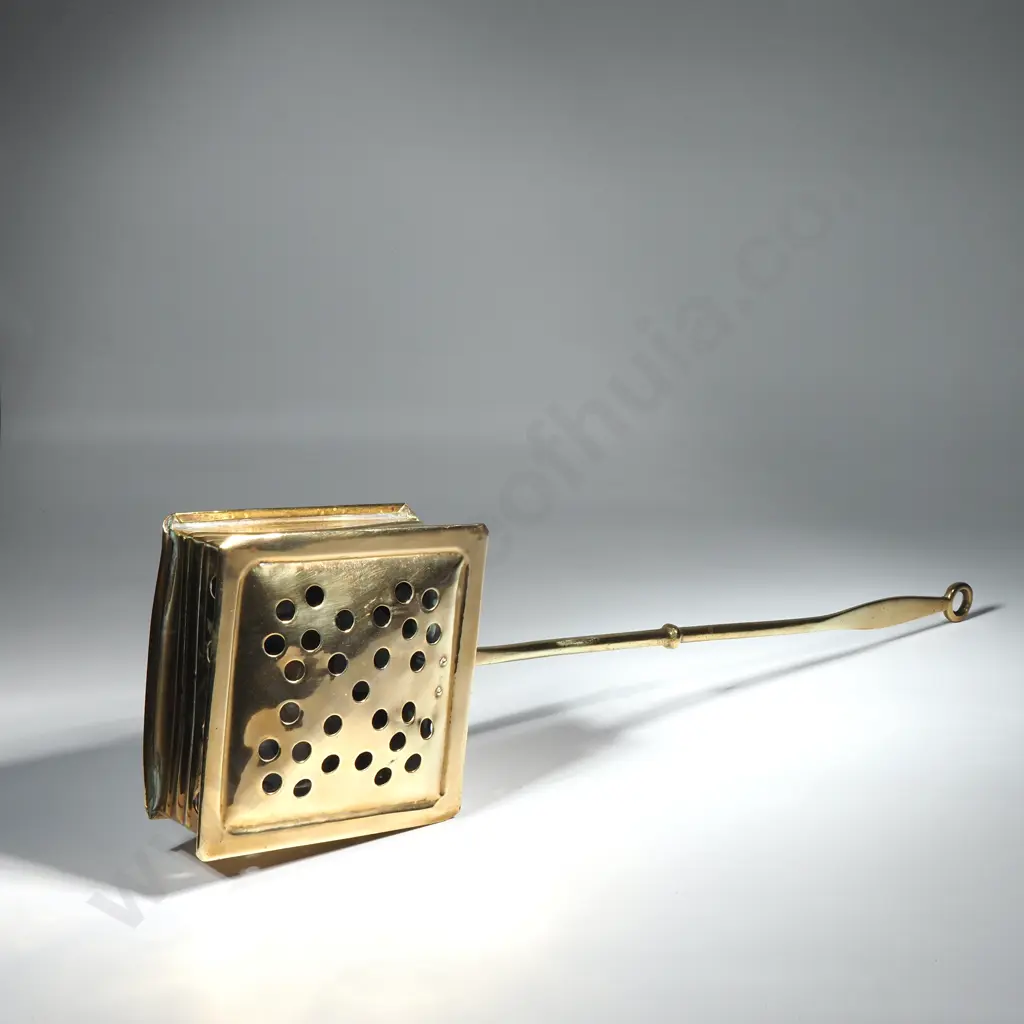 Antique  Brass Chestnut Roaster w Square Box & Hinged Lid Image 1++