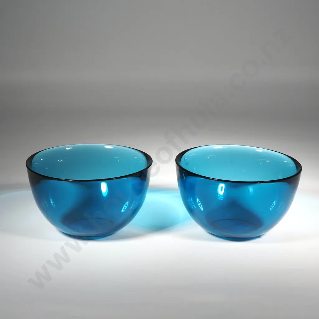 Pair of Small Orrefors Blue Glass Bowls Image 1++