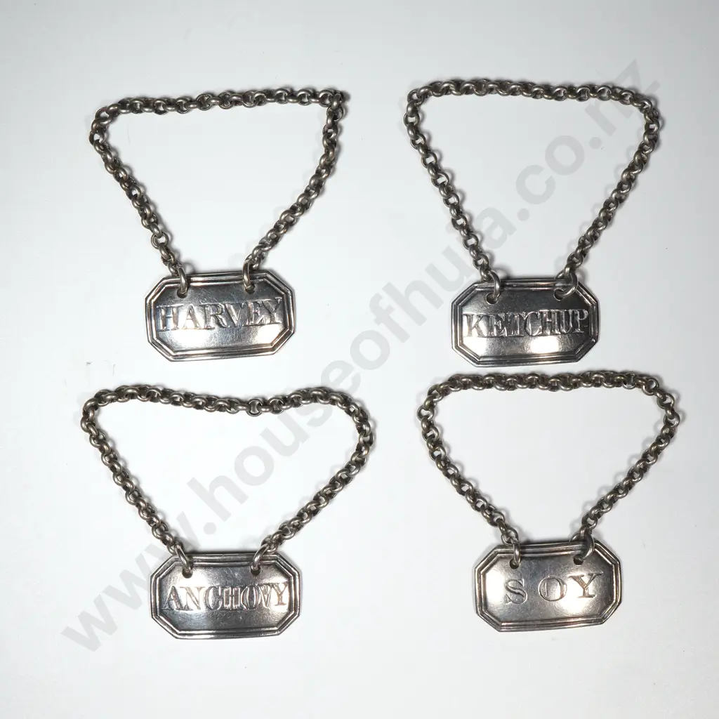 Four Sterling Silver William IV Sauce Bottle Labels - London 1832 Image 1++