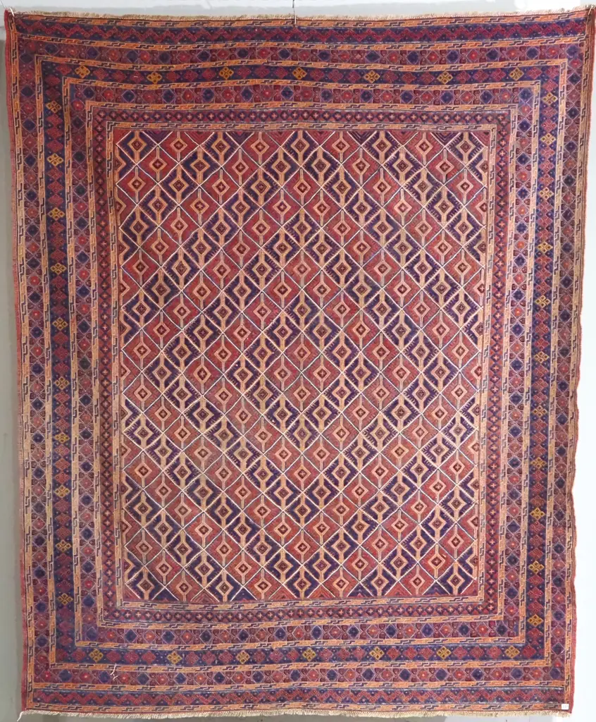 Large Vintage Hand Knotted Wool Afghan Mashwani Rug Image 1++