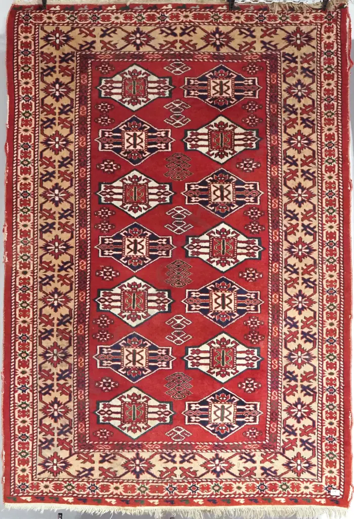 Persian Hand Style Woollen Rug Featuring a Red & Beige Ground Image 1++
