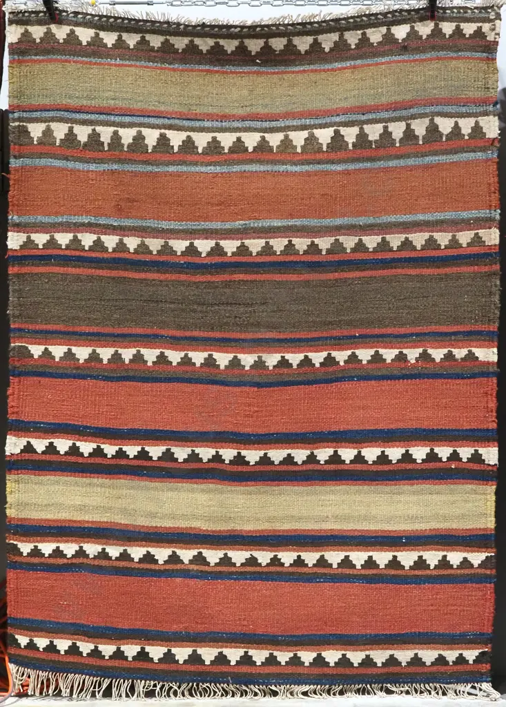 Vintage Wool Kilim Rug w Geometric Patterns Image 1++