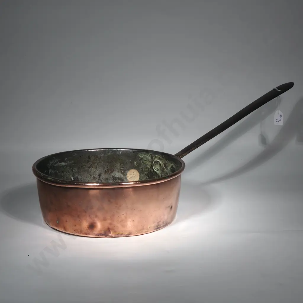 Large Antique Copper Saute Pan w Cast Iron Handle & Tinned Interior Image 1++