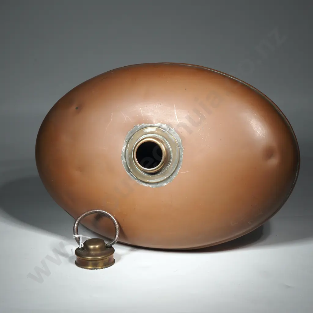 Antique Oval Copper Bed Warmer w Brass Ring Handle Image 1++