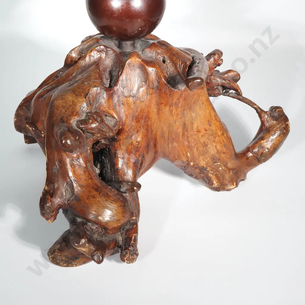 Magnificent Bronze Elephant Standing on Globe & Carved Naturalistic Wood Base Image 1++