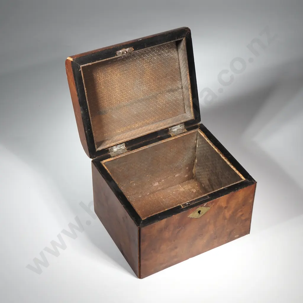 Small Antique Burr Wood Tea Caddy Marked Tea on Brass Plaque Image 1++