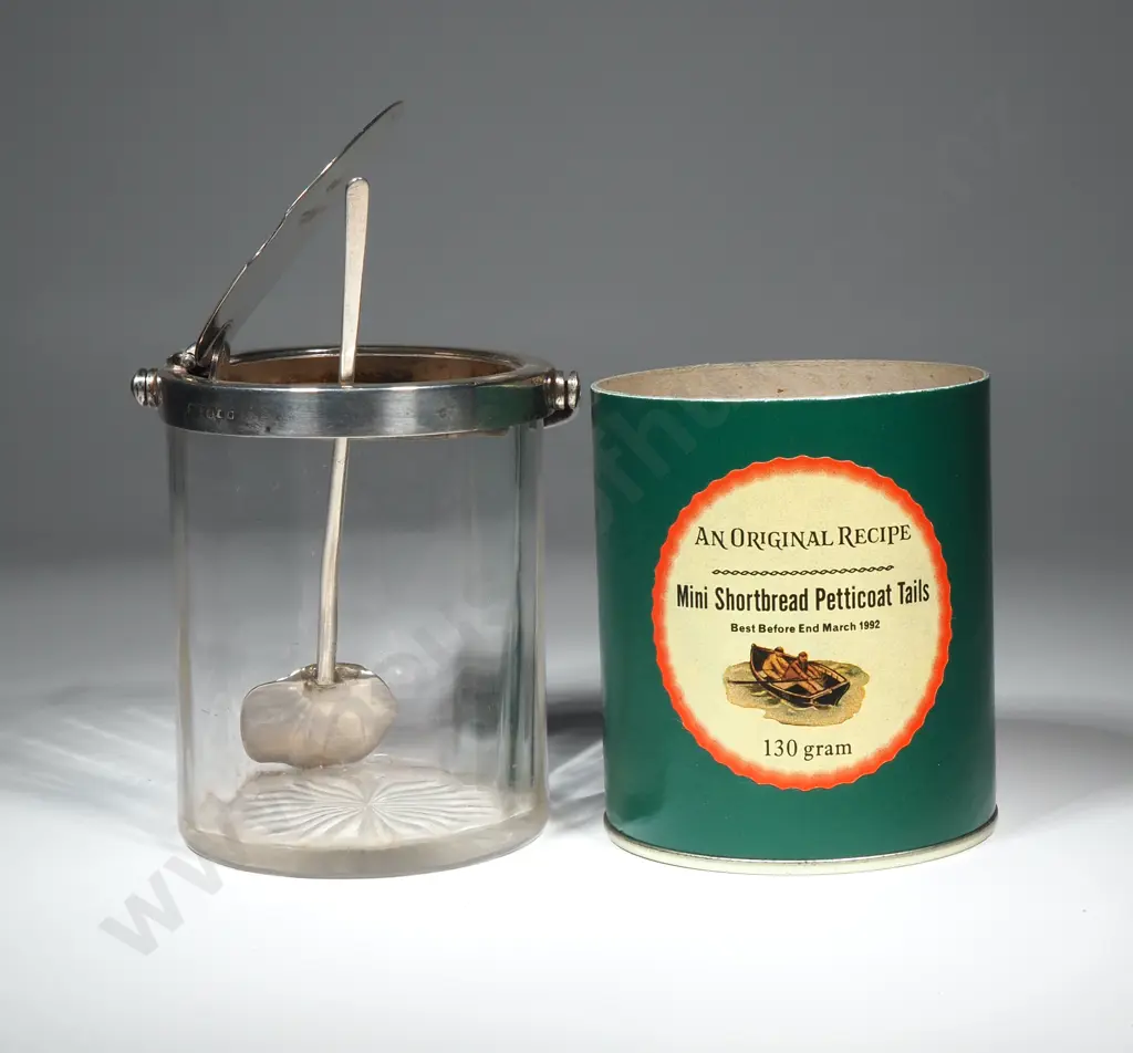 Sterling Silver Lidded Preserves Jar by Silversmiths & Goldsmiths London - Hinged Opening Lid Image 1++