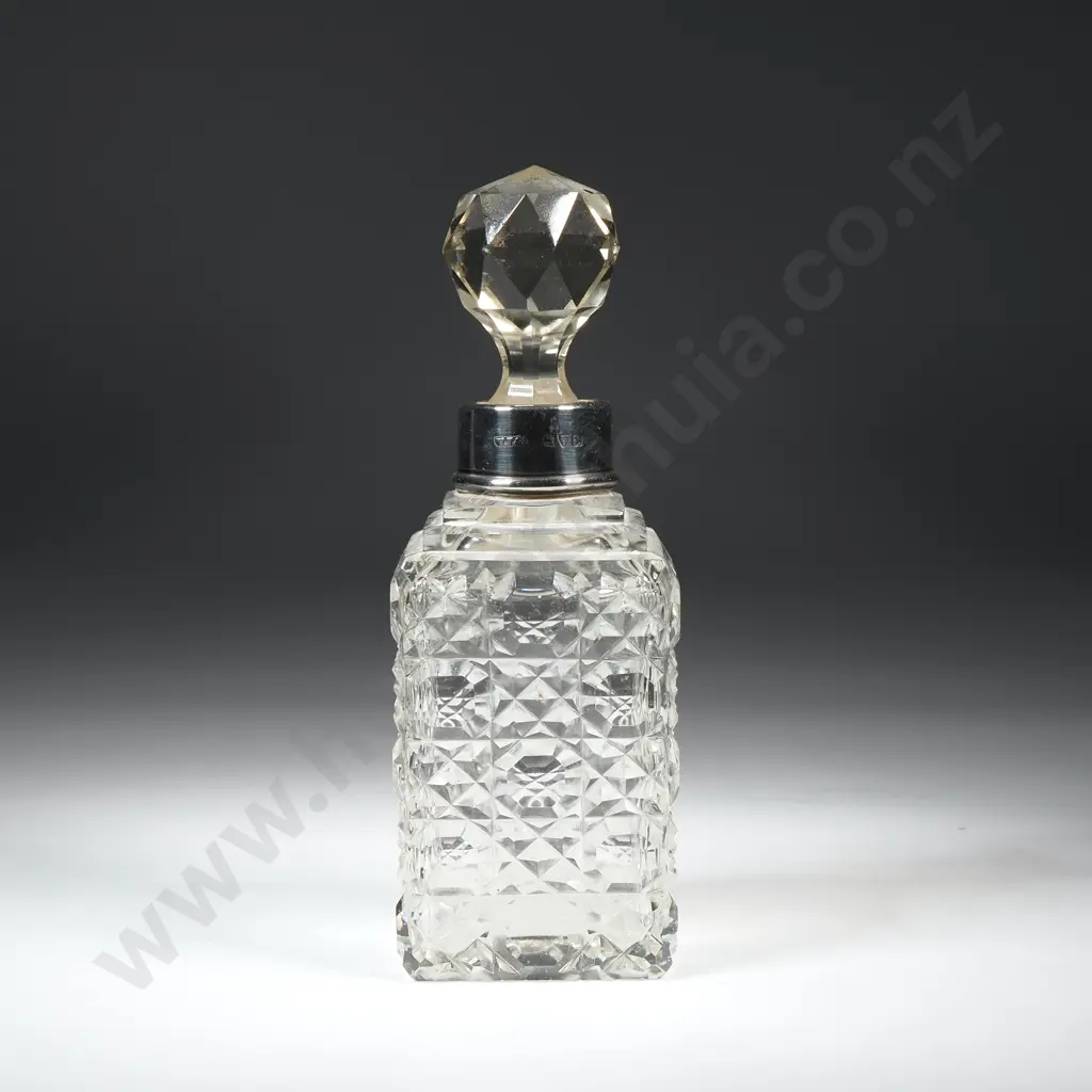 Sterling Silver Square Perfume Bottle of Square Form w Hobnail Decoration Image 1++