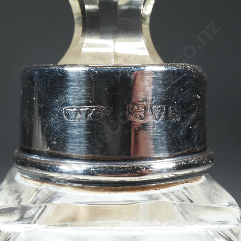 Sterling Silver Square Perfume Bottle of Square Form w Hobnail Decoration Image 1++