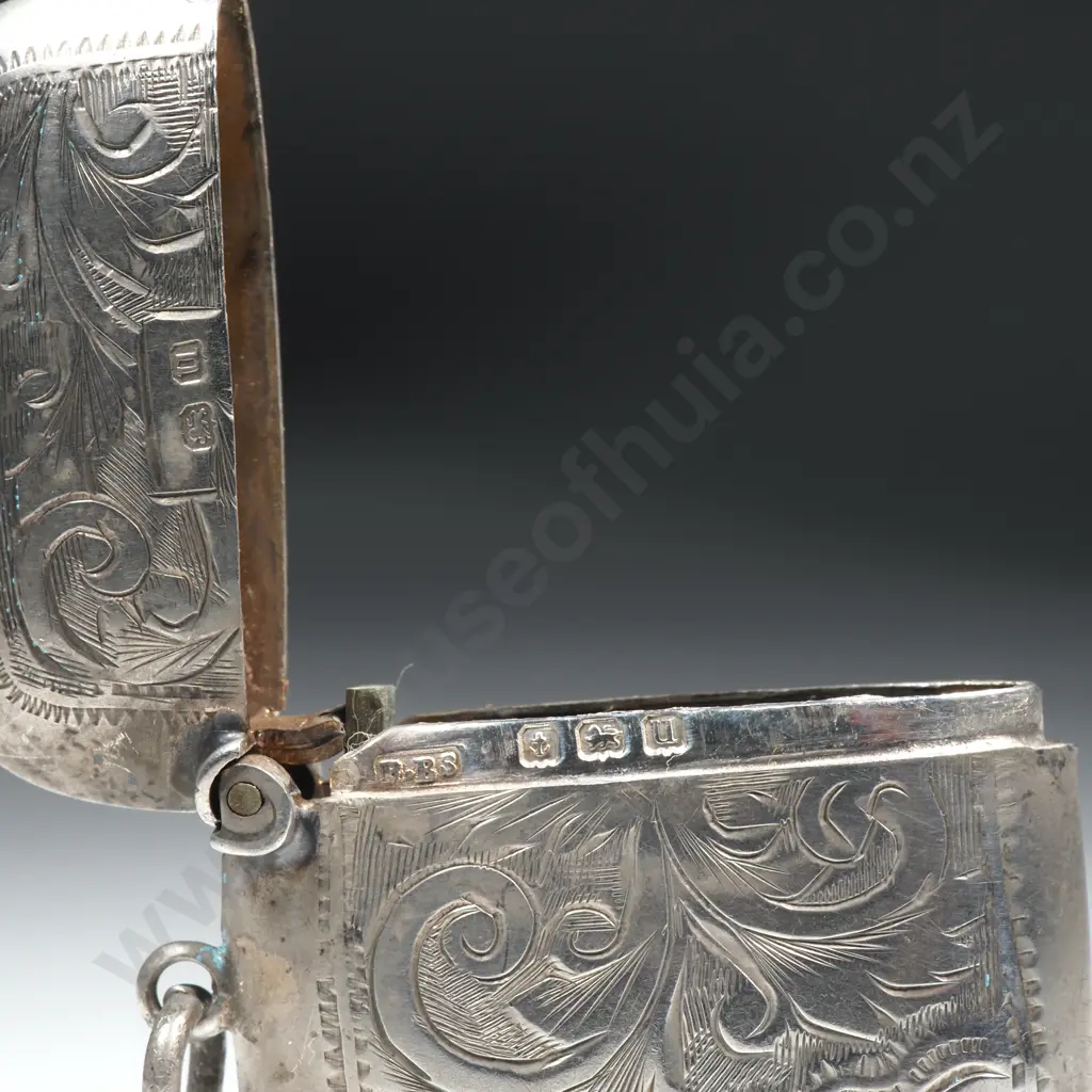 Sterling Silver Vesta Box w Scroll Decoration  Image 1++