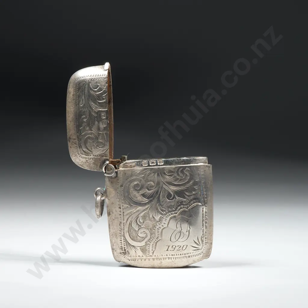Sterling Silver Vesta Box w Scroll Decoration  Image 1++