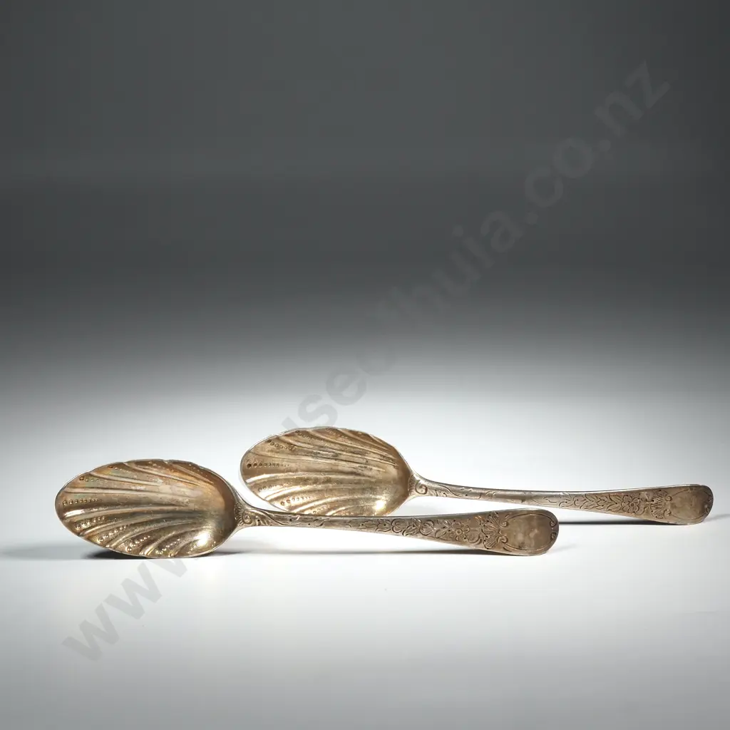 Two George II Sterling Silver Berry Spoons - London 1736 Image 1++