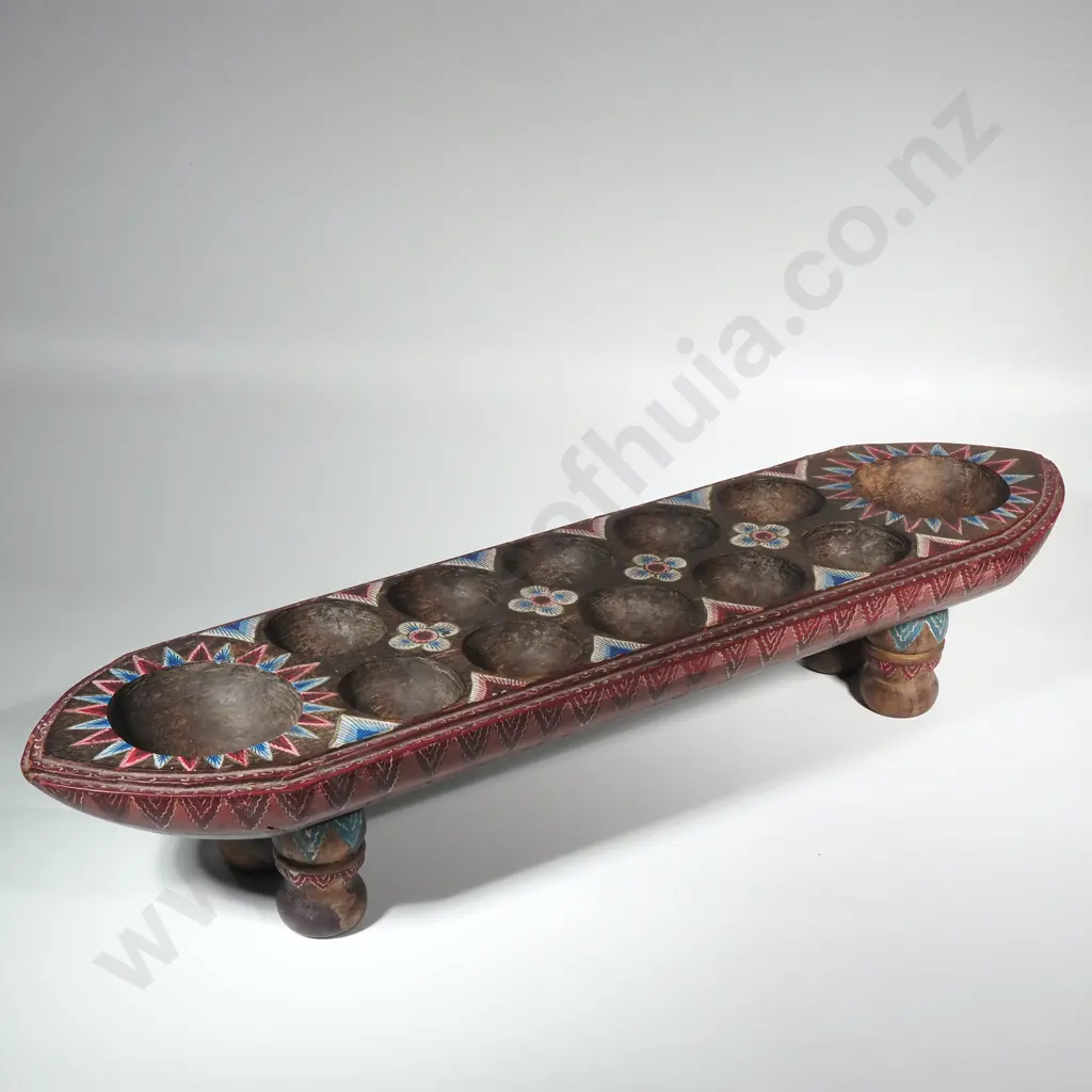 Congkak Board Game w Two Rows of Five Holes & Two Large Holes to each End Image 1++