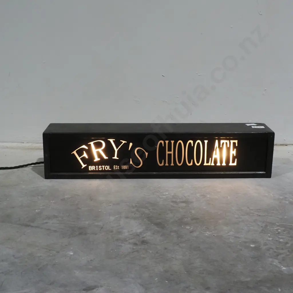 Reverse Painted Fry's Chocolate Illuminated Glass Sign in a Wooden Container w English Plug Image 1++