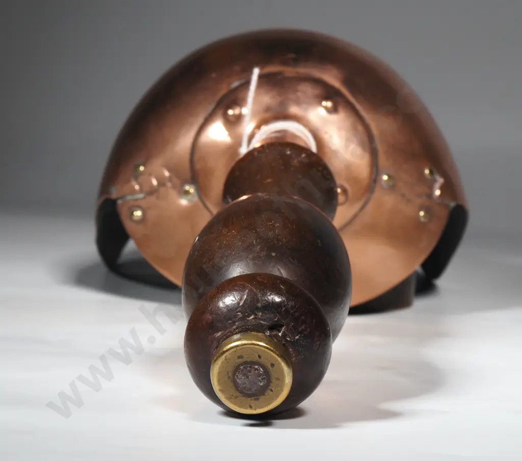 Antique English Victorian Copper Dry Goods Scoop w Turned Wooden Handle Image 1++