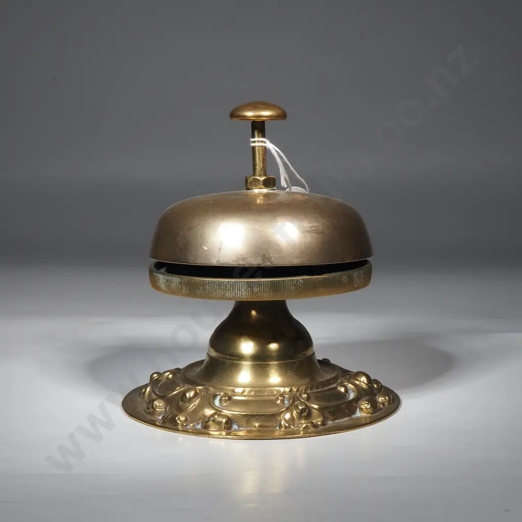 Vintage Brass Counter Or Service Bell with Ornate Victorian Style Detailing Around Base Image 1++