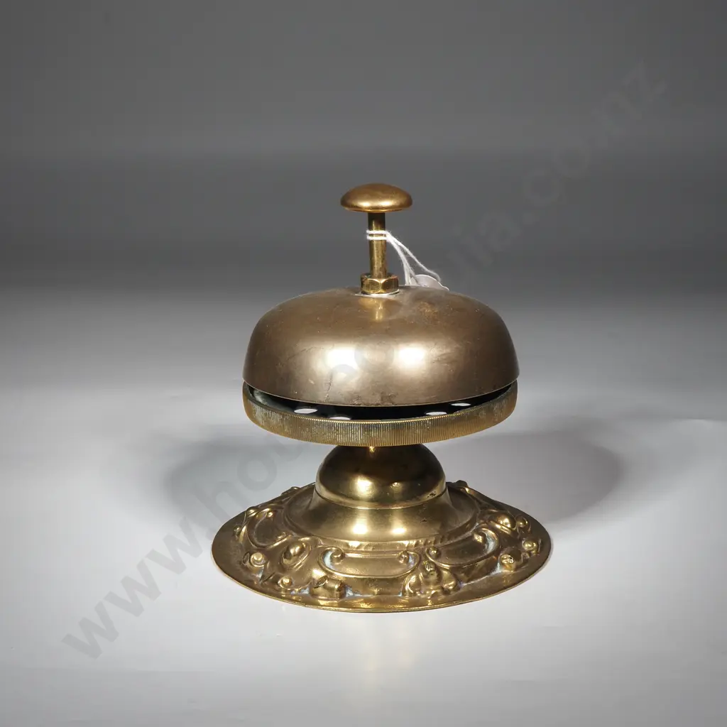 Vintage Brass Counter Or Service Bell with Ornate Victorian Style Detailing Around Base Image 1++