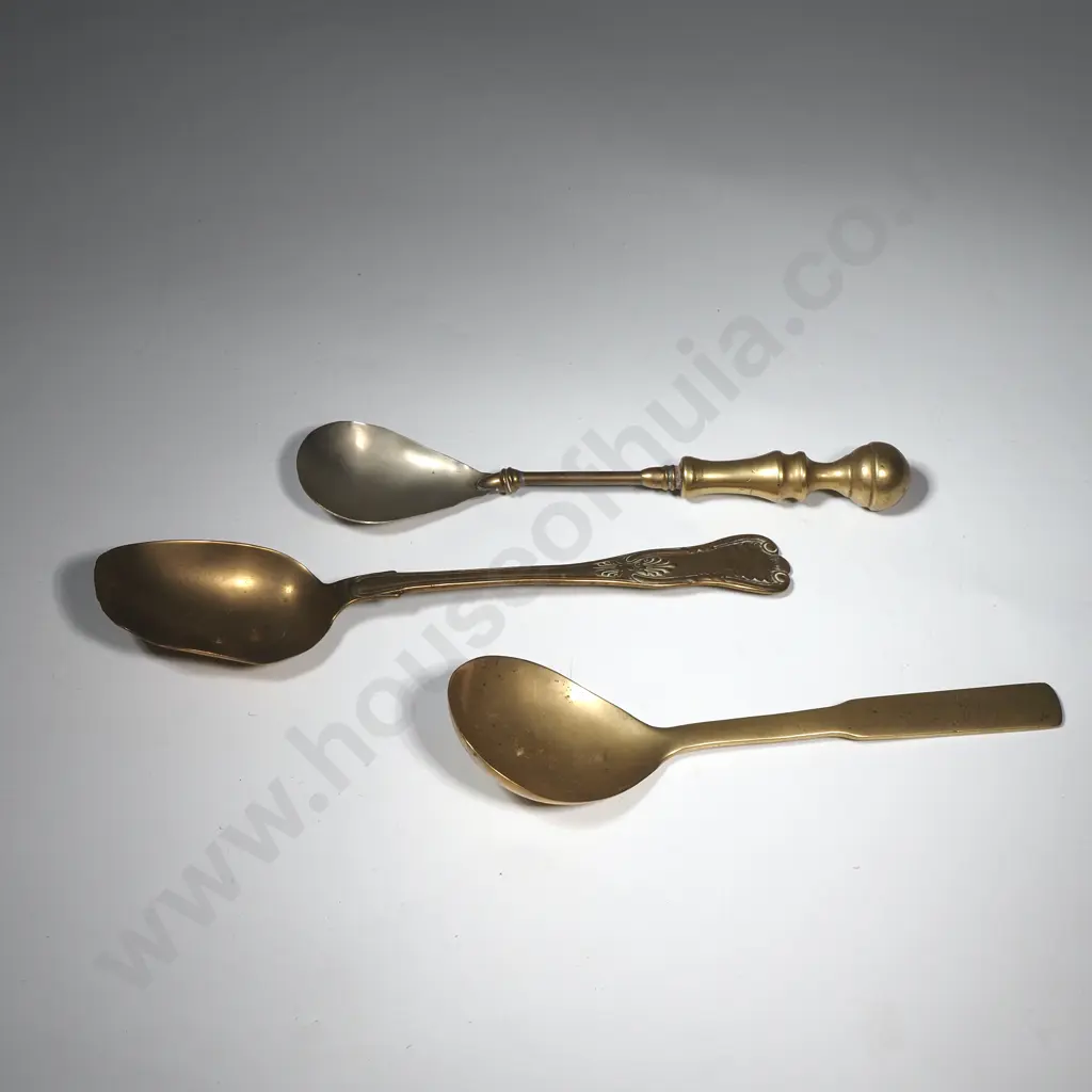 Three Ornamental Brass Serving Spoons. One In The King's Pattern Image 1++
