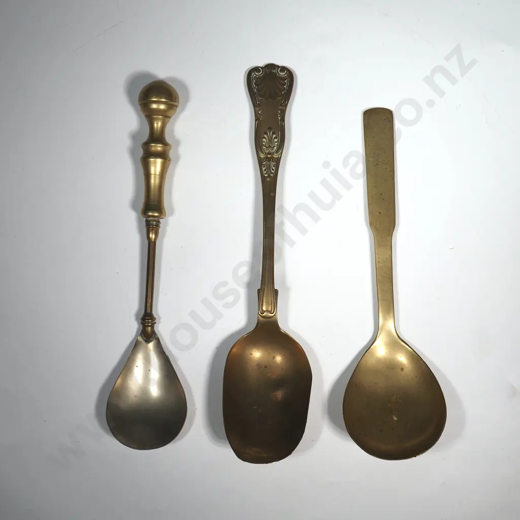 Three Ornamental Brass Serving Spoons. One In The King's Pattern Image 1++