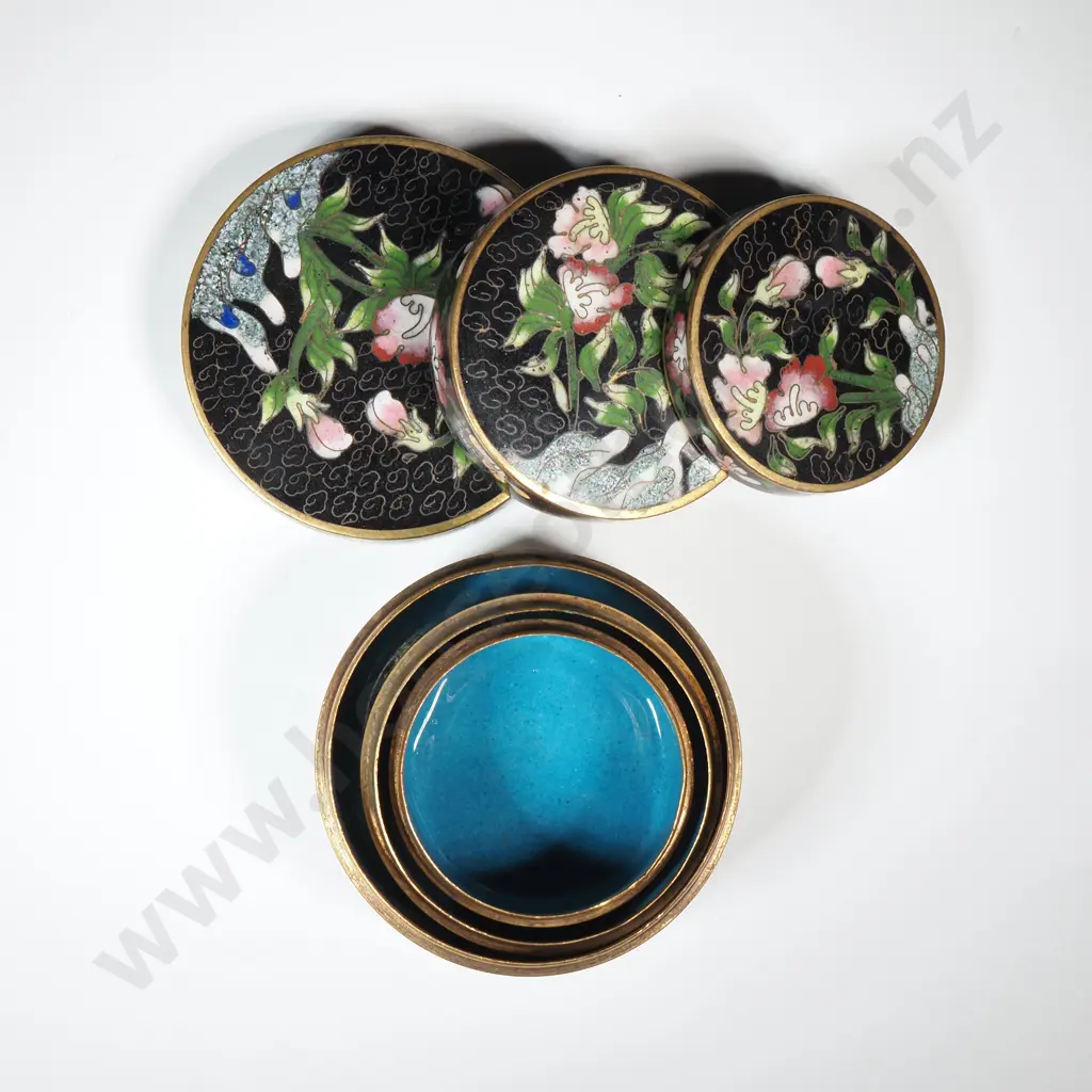 Three Nesting Cloisonné Round Trinket Boxes Image 1++
