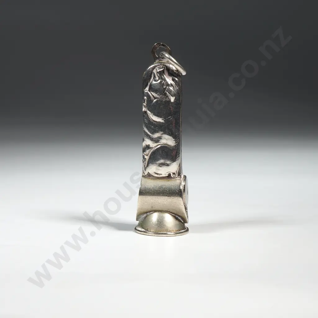 Antique Sterling Silver & Nickel Cigar Cutter w Pig Decoration Image 1++