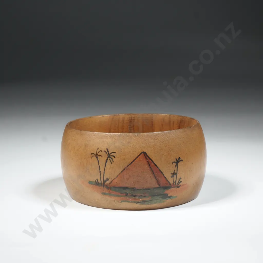 Wooden Serviet Ring Depicting Egpty Possibly WWII Image 1++