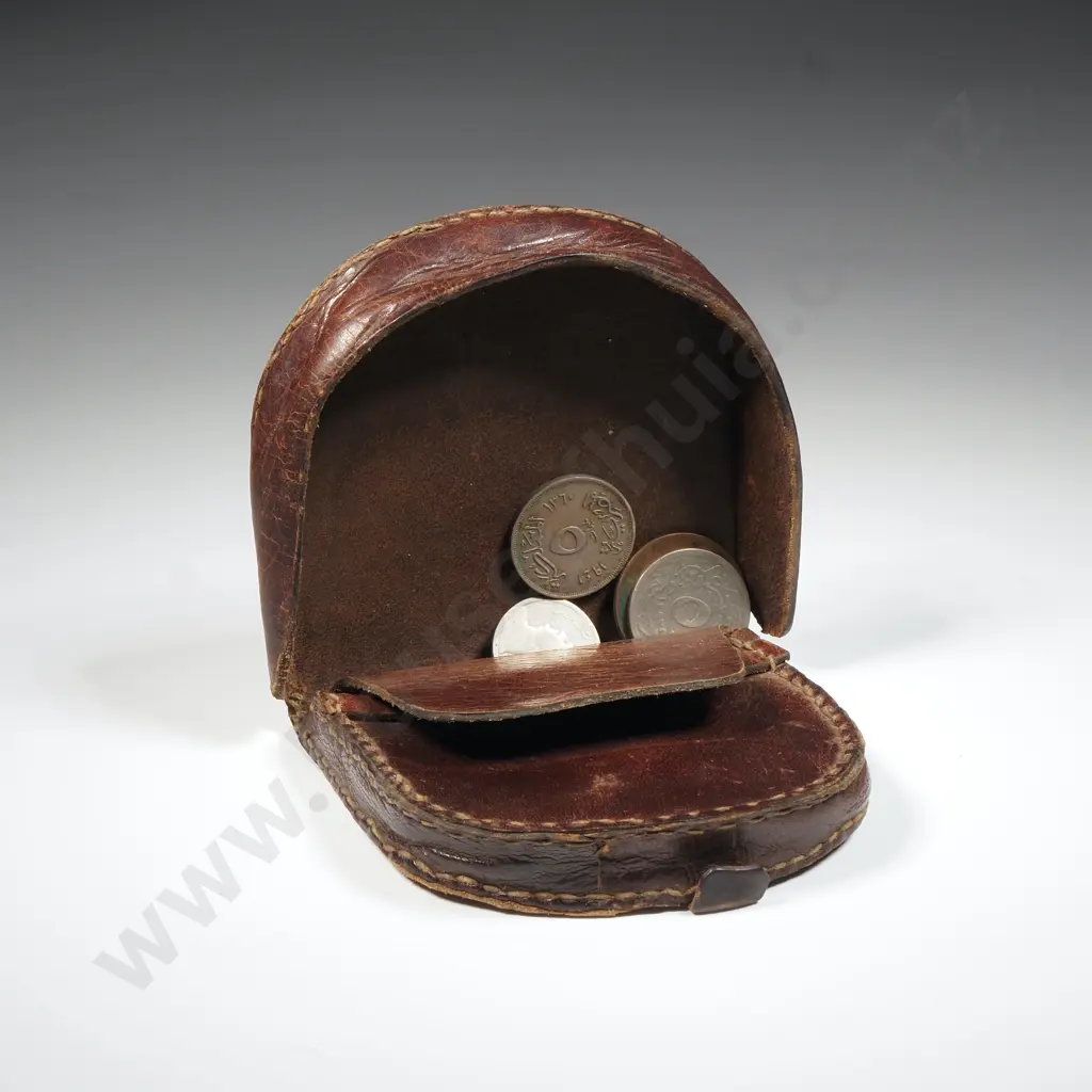 WW2 Leather Egyptian Coin Purse w Various Egyptian Coins  Image 1++