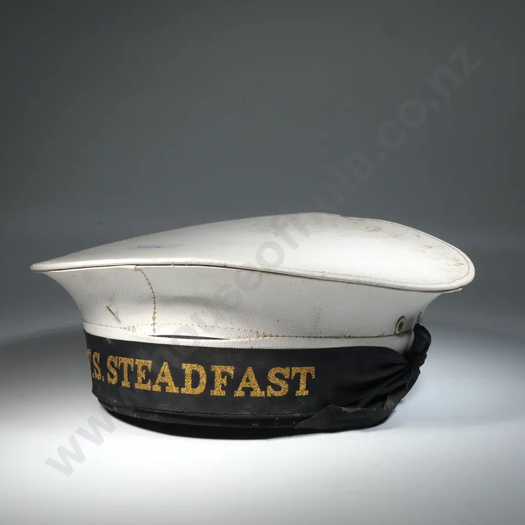 Vintage Royal New Zealand Navy Sea Cadet Hat With The Tally Band Reading "T. S Steadfast"  Image 1++