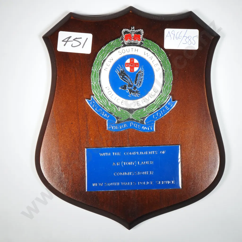 New South Wales Police Wall Plaque - Compliments of Commissioner Tony Lauer  Image 1++