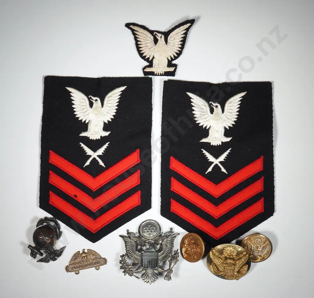 Nine United States of America Cloth & Metal Badges Image 1++