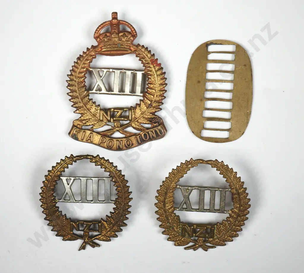 WW1 New Zealand 13th Reinforcements Cap & Collar Badges  Image 1++