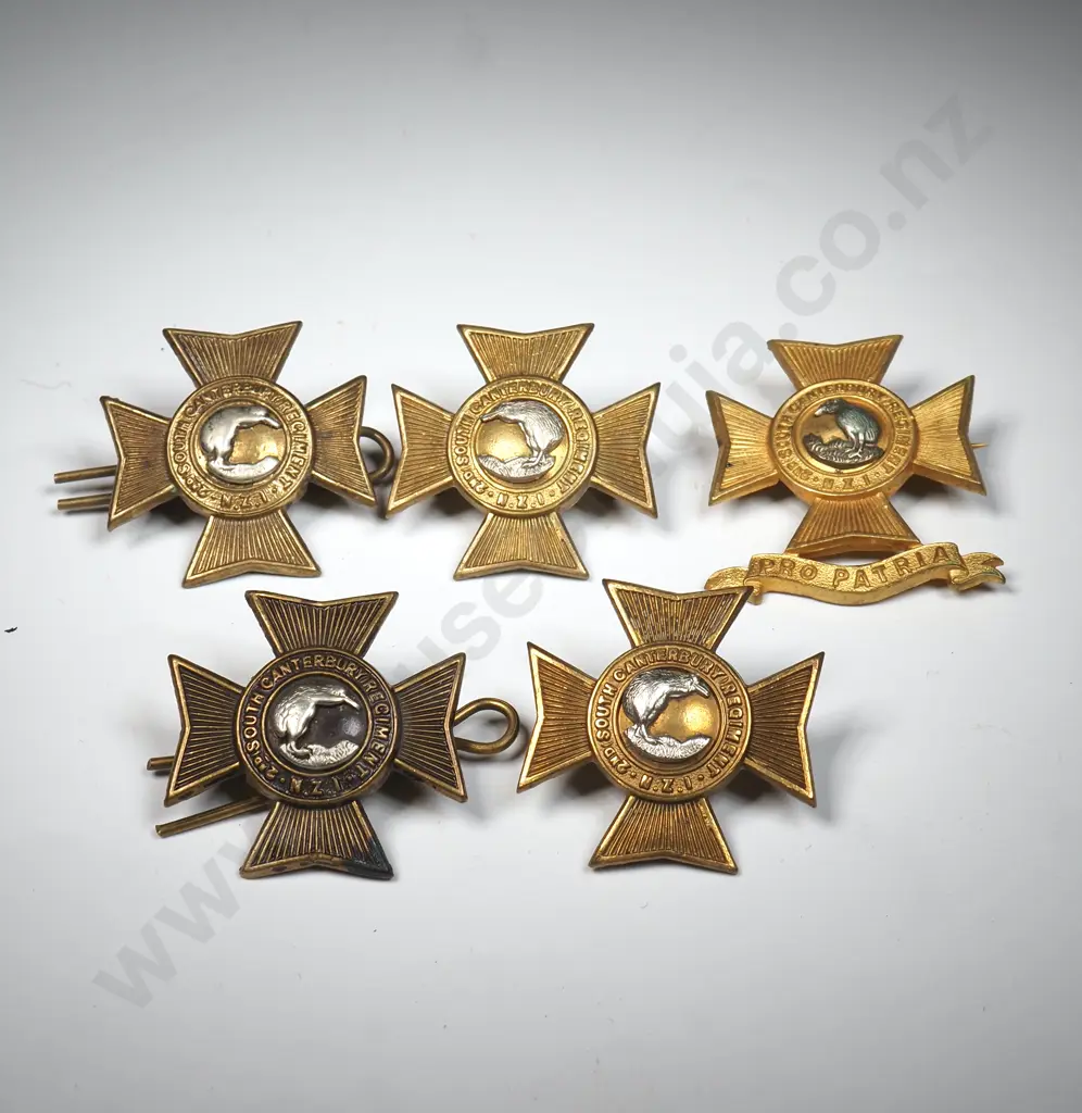 Five 2nd South Canterbury Regiment Collar Tabs - One Sweetheart Conversion Image 1++