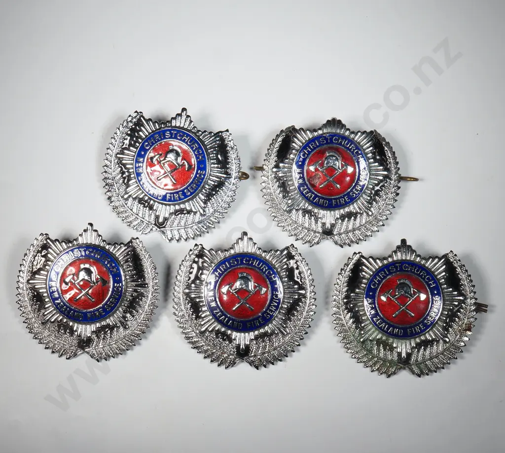 Five Christchurch New Zealand Fire Service Cap Badges  Image 1++