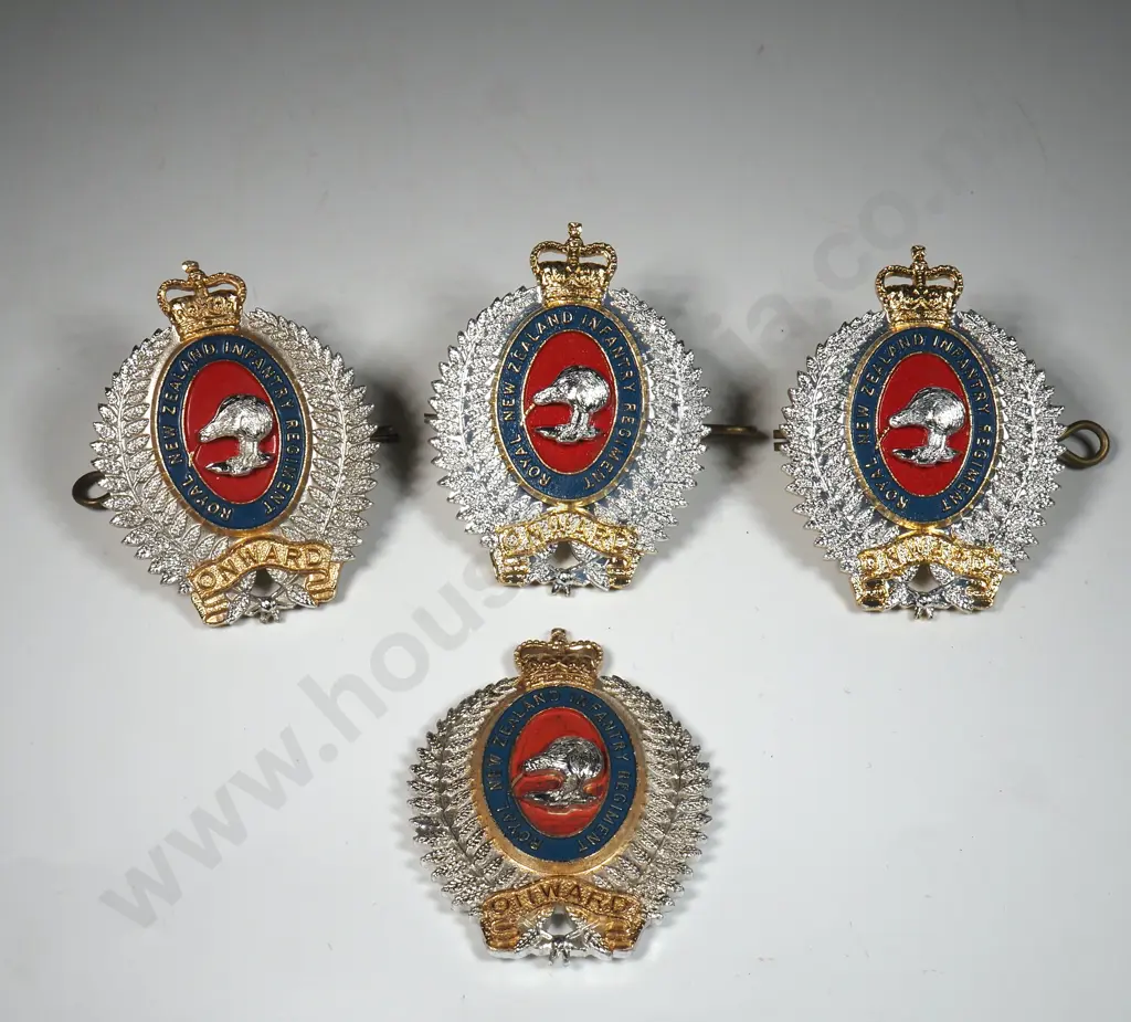 Four Royal New Zealand Infantry Regiment Anodised Cap Badges- One Missing Lugs   Image 1++