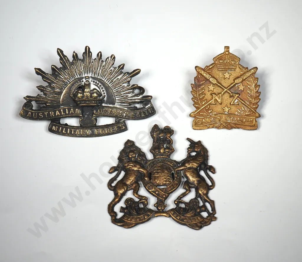 Three Military Badges - Australian Commonwealth Military Forces, British Army General Service Corps & NZ Cadets Corps Image 1++